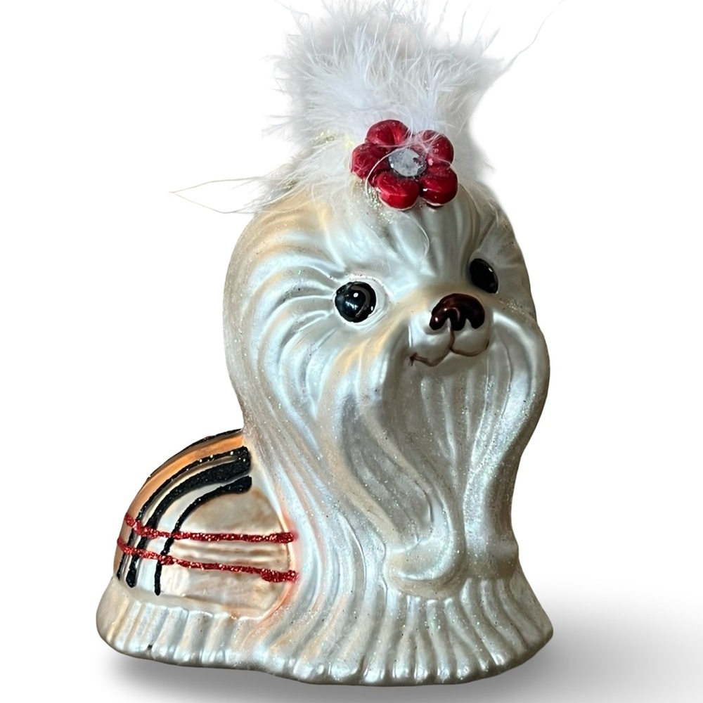 Jim Marvin Shih-Tzu Burberry Coat Glass Ornament- Christmas Holiday